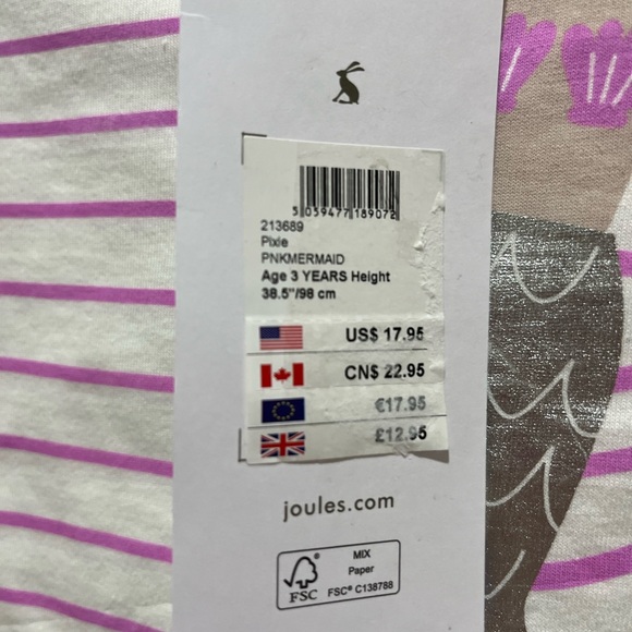 Joules Girls’ Pixie Pink Mermaid Short Sleeve Tee Size 3 y NEW with Tags - Picture 9 of 10